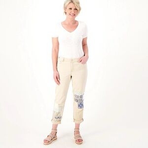 Twill Patchwork Boyfriend Jeans, Size 32W, NEW - LOGO by Lori Goldstein